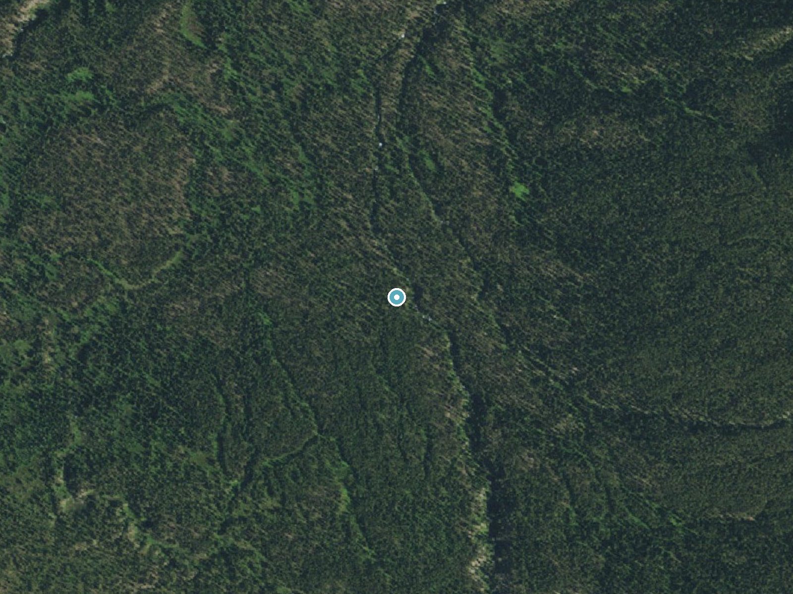 Aerial photo of the same ground around Sluiceway Falls near West Yellowstone, Wyoming, for comparison with the lidar view