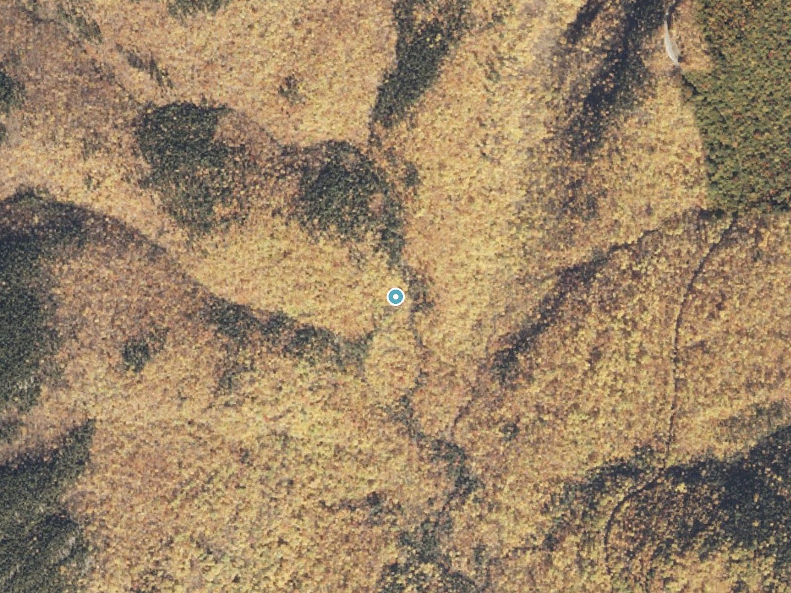 Aerial photo of the same ground around Mad River Falls near Bethel, Maine, for comparison with the lidar view