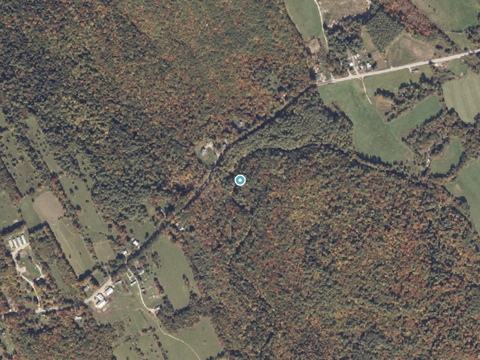 Aerial photo of the same ground around Basin Falls near Turner, Maine, for comparison with the lidar view