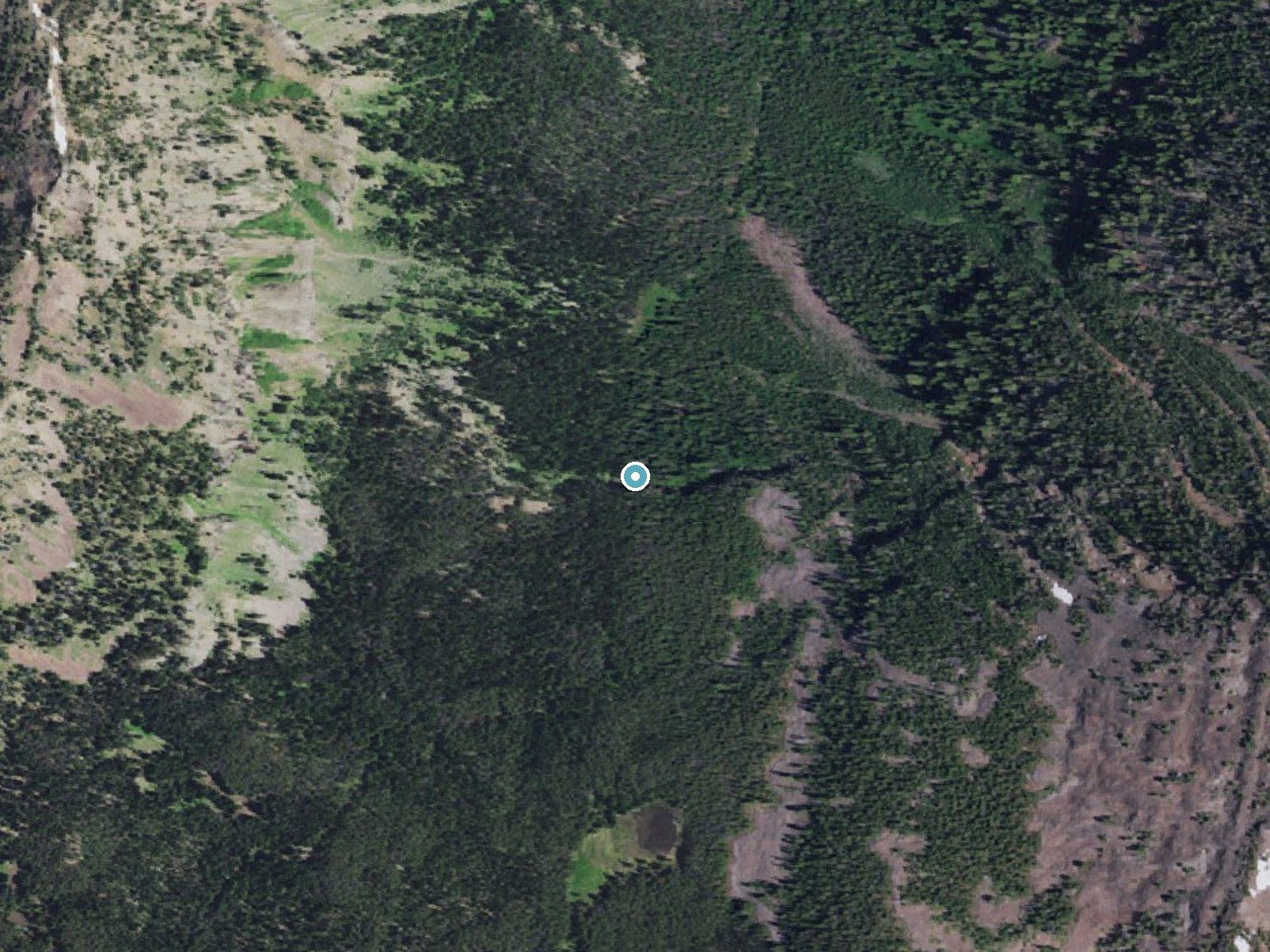 Aerial photo of the same ground around Slide Falls near Prairie City, Oregon, for comparison with the lidar view
