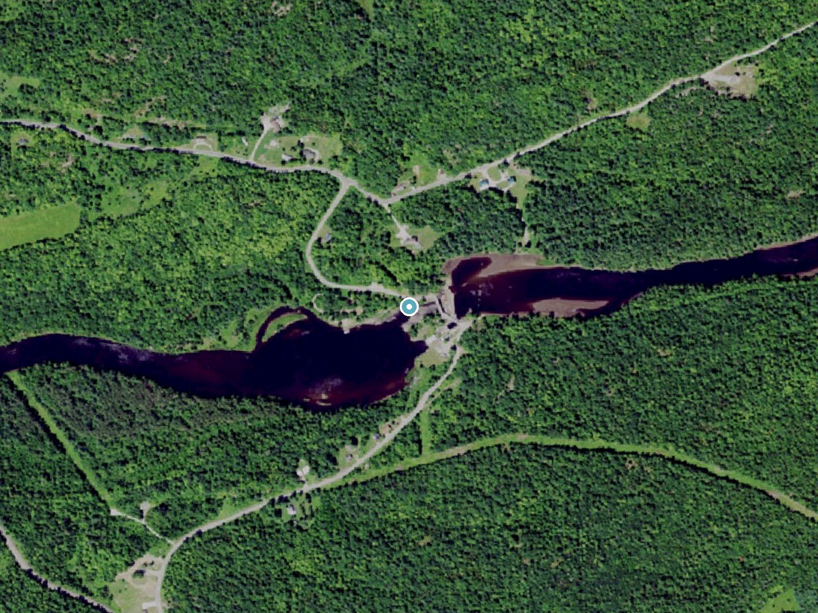Aerial photo of the same ground around Emeryville Falls near Hailesboro, New York, for comparison with the lidar view