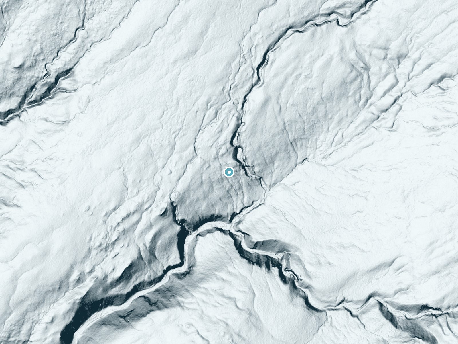 LiDAR bare-earth terrain around Tempe Cascade near West Yellowstone, Wyoming, showing about 100 feet of drop, a long cascade, facing southeast