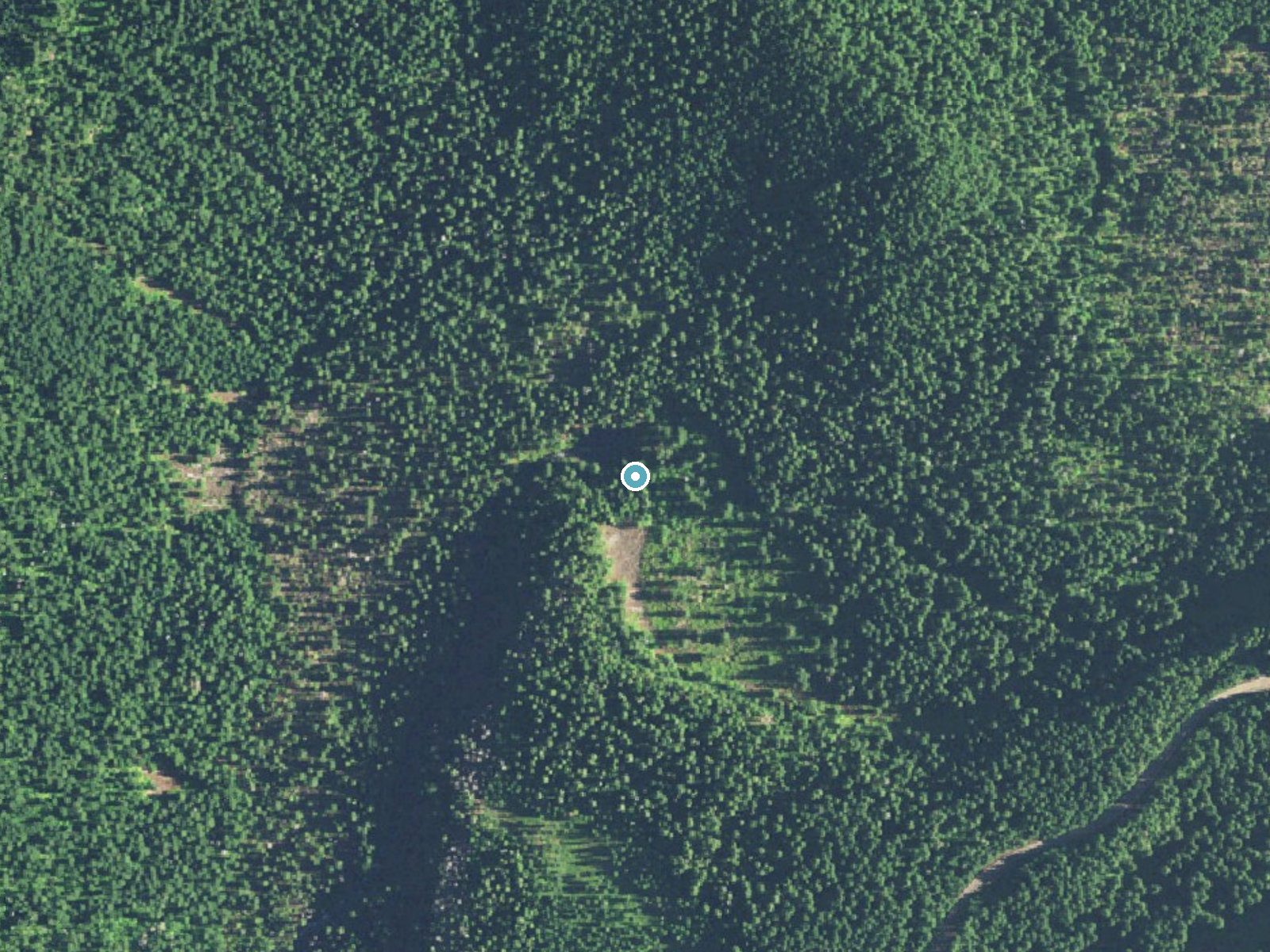 Aerial photo of the same ground around Tamolitch Falls near Black Butte Ranch, Oregon, for comparison with the lidar view