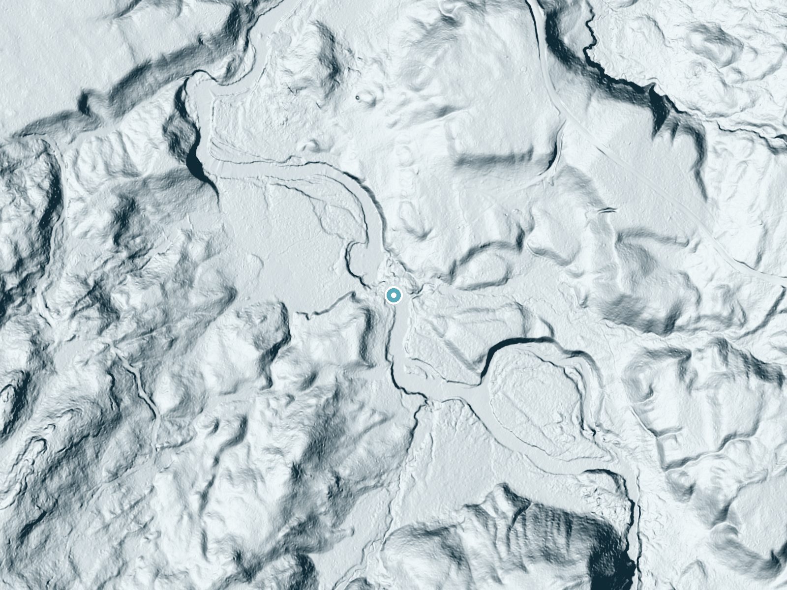 LiDAR bare-earth terrain around Flat Rock Falls near Star Lake, New York, showing about 53 feet of drop, a long cascade, facing northwest