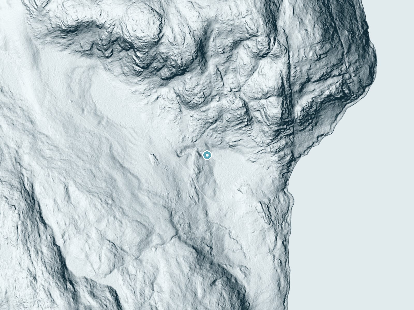 LiDAR bare-earth terrain around Man O'War Brook Falls near Northeast Harbor, Maine, showing about 80 feet of drop, a long cascade, facing southeast