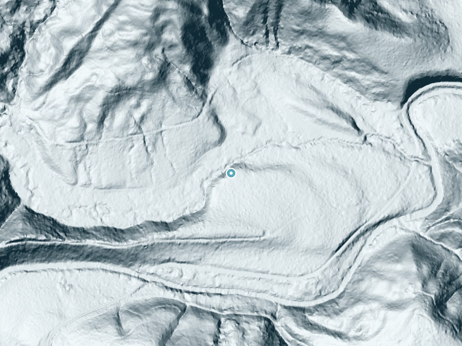 LiDAR bare-earth terrain around Cascade Falls near Yachats, Oregon, showing about 62 feet of drop, a steep tiered drop, facing northwest