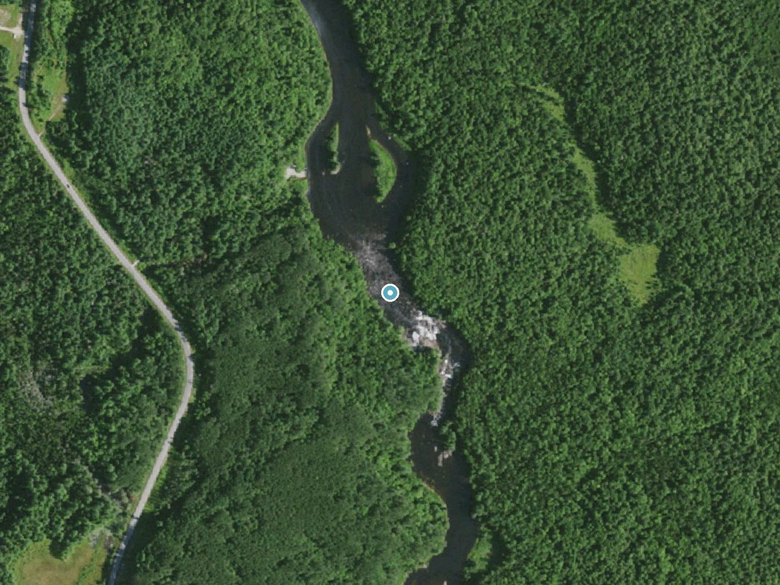 Aerial photo of the same ground around Jamestown Falls near Cranberry Lake, New York, for comparison with the lidar view