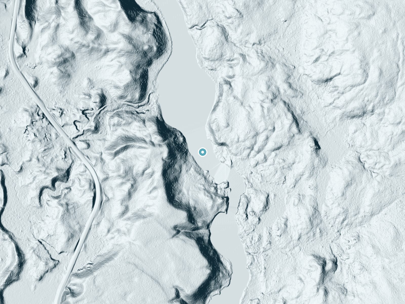 LiDAR bare-earth terrain around Jamestown Falls near Cranberry Lake, New York, showing about 33 feet of drop