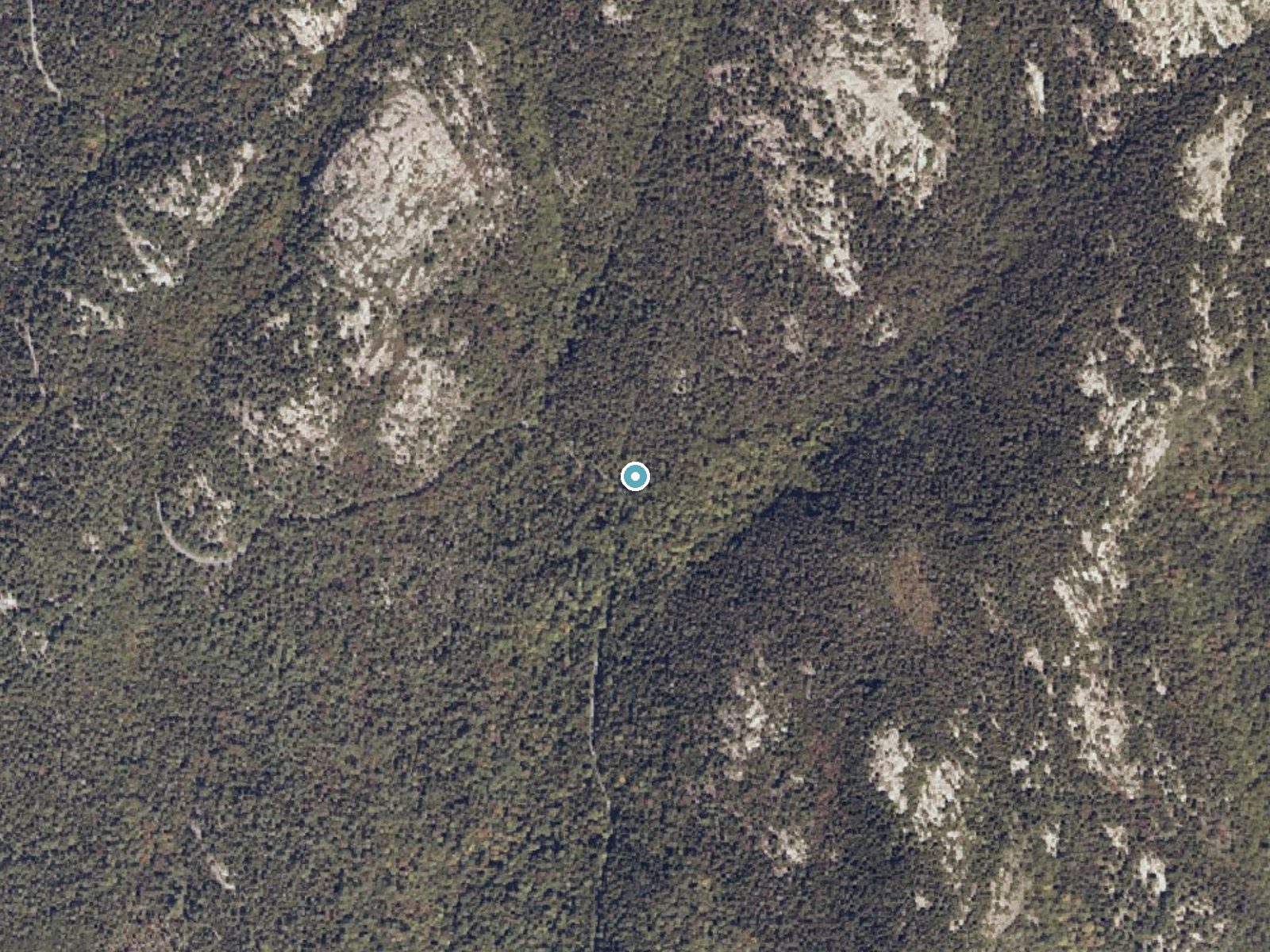 Aerial photo of the same ground around Hadlock Falls near Northeast Harbor, Maine, for comparison with the lidar view