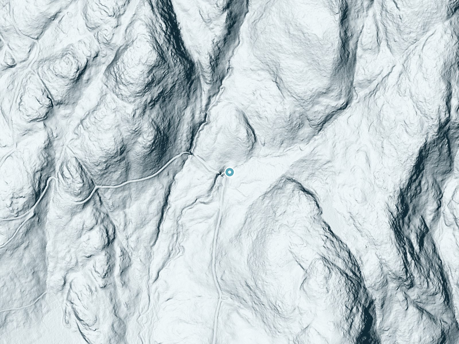 LiDAR bare-earth terrain around Hadlock Falls near Northeast Harbor, Maine, showing about 133 feet of drop, a long cascade, facing southwest