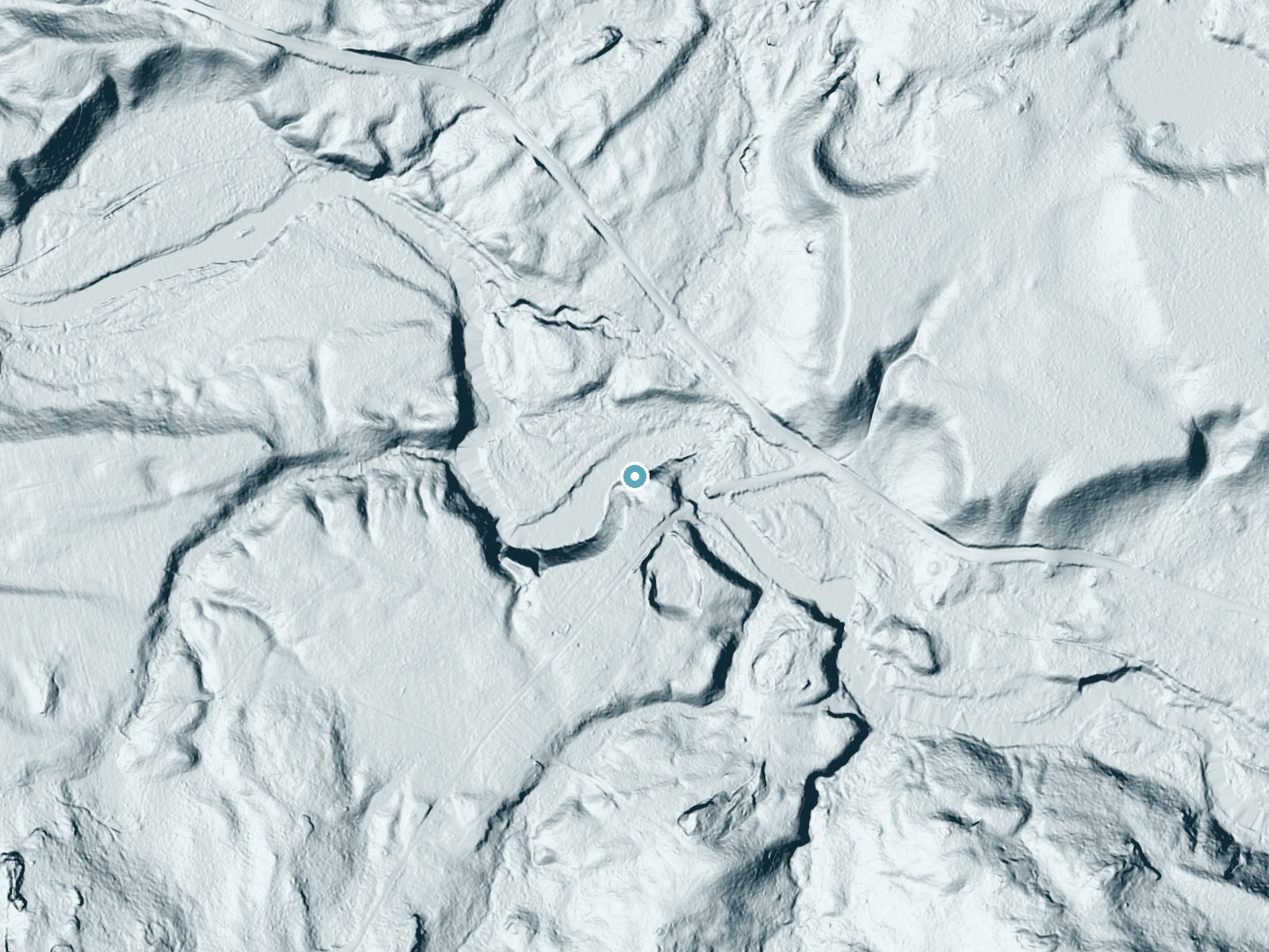 LiDAR bare-earth terrain around Sinclair Falls near Star Lake, New York, showing about 53 feet of drop, a steep tiered drop, facing northwest