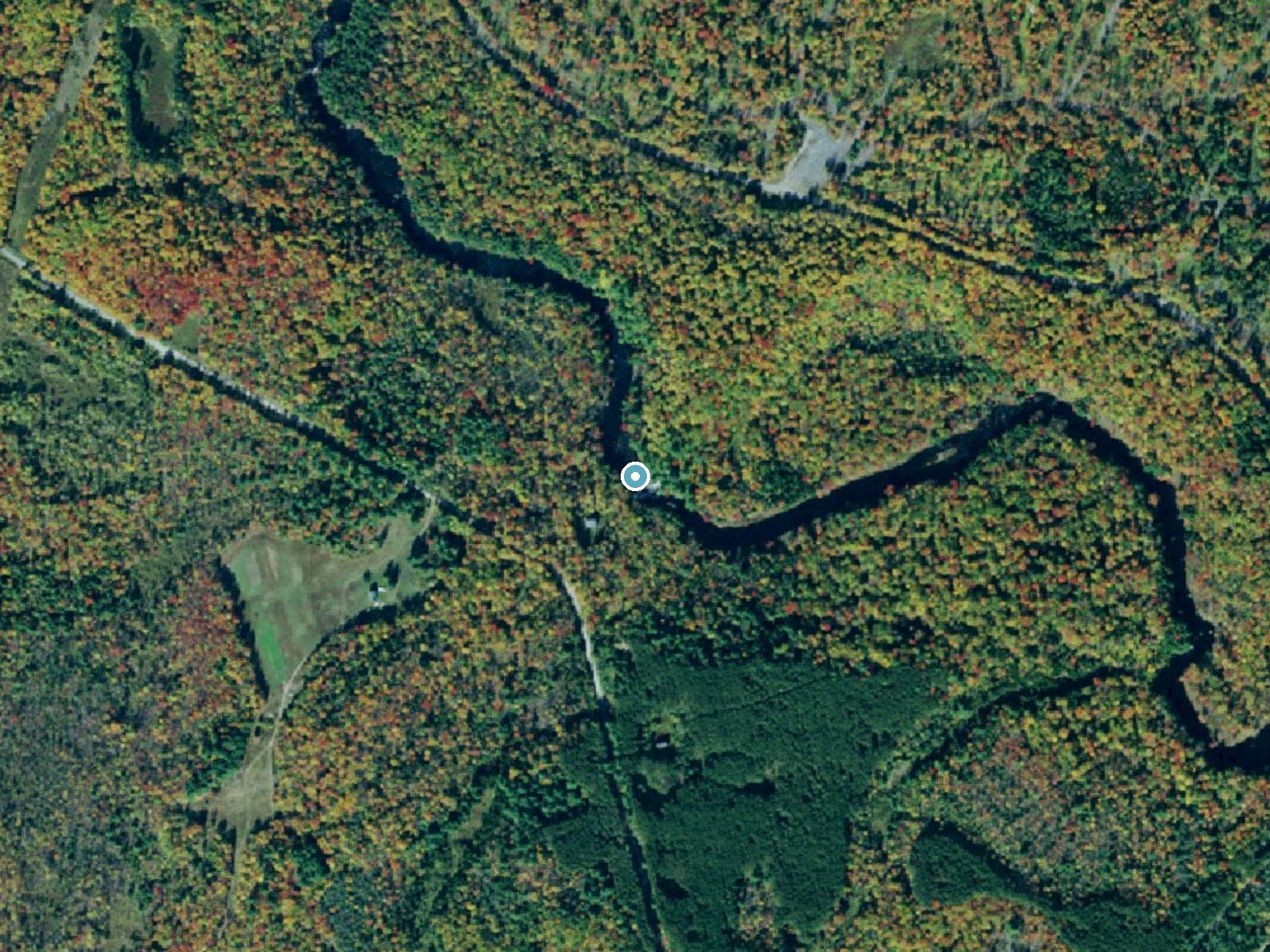 Aerial photo of the same ground around Basford Falls near Star Lake, New York, for comparison with the lidar view