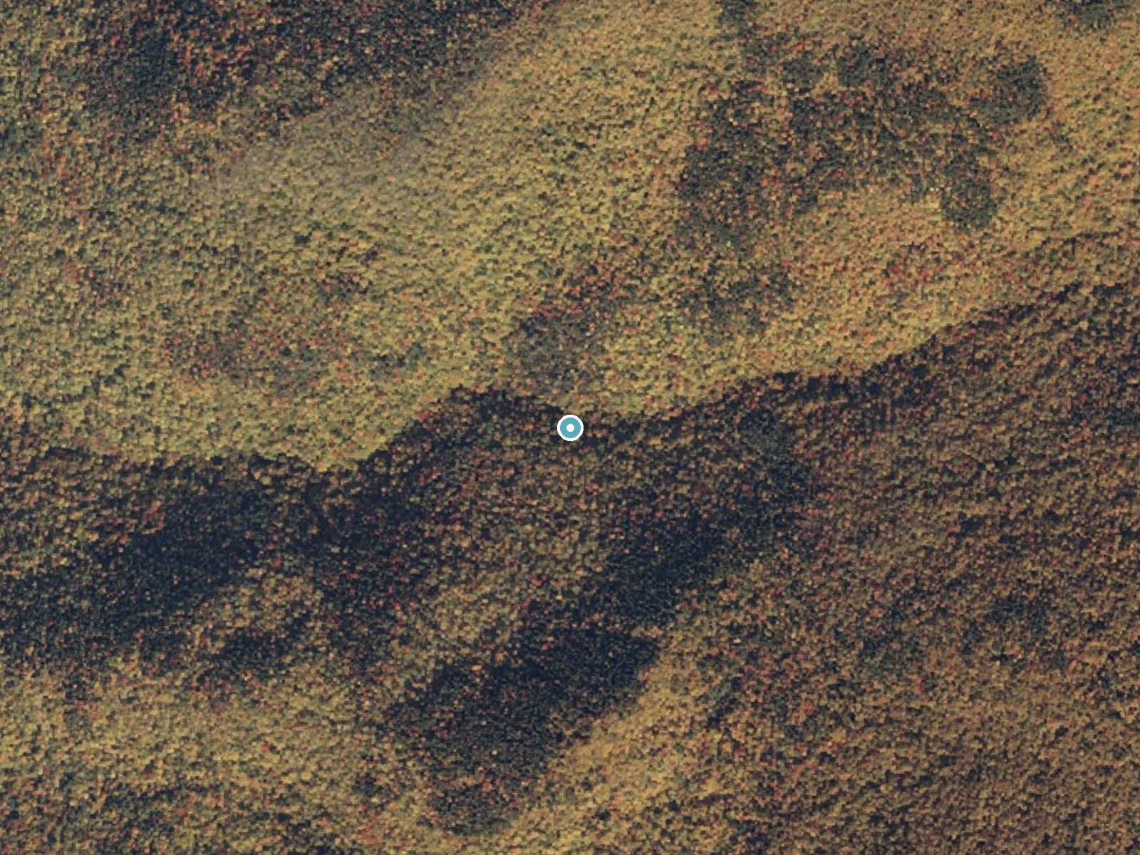 Aerial photo of the same ground around Kees Falls near Bethel, Maine, for comparison with the lidar view