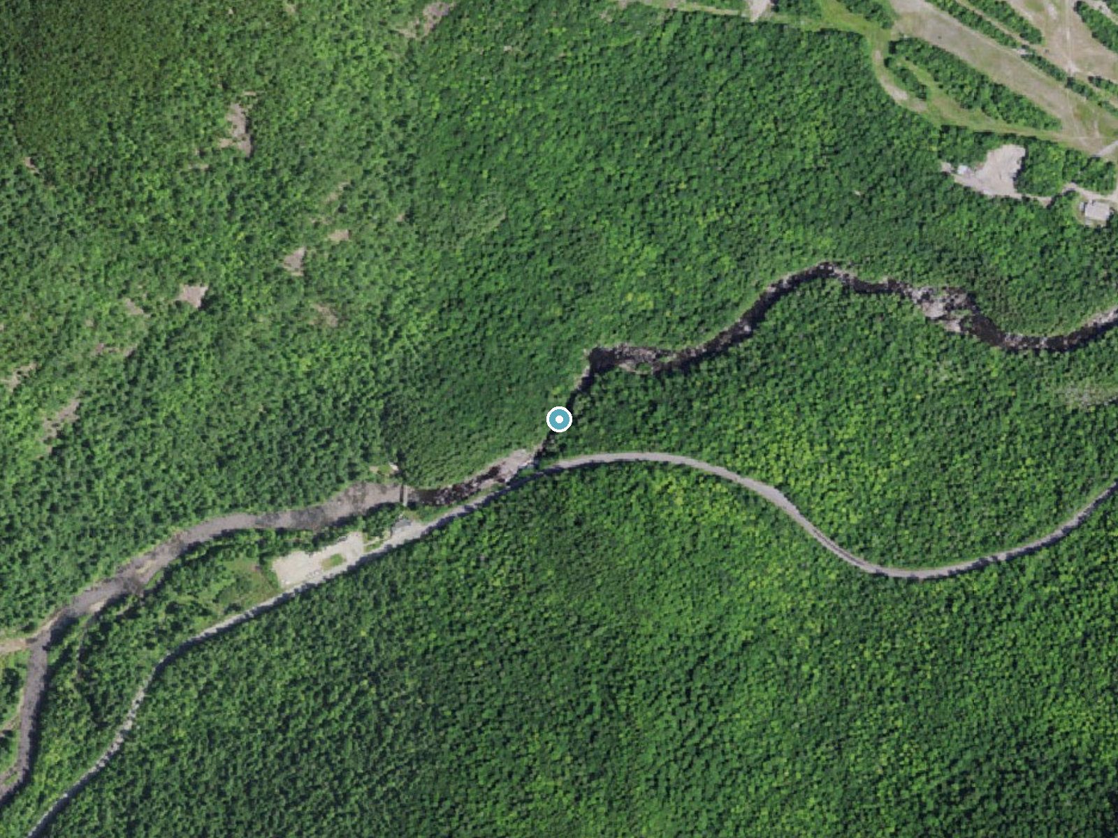 Aerial photo of the same ground around High Falls near Lake Placid, New York, for comparison with the lidar view