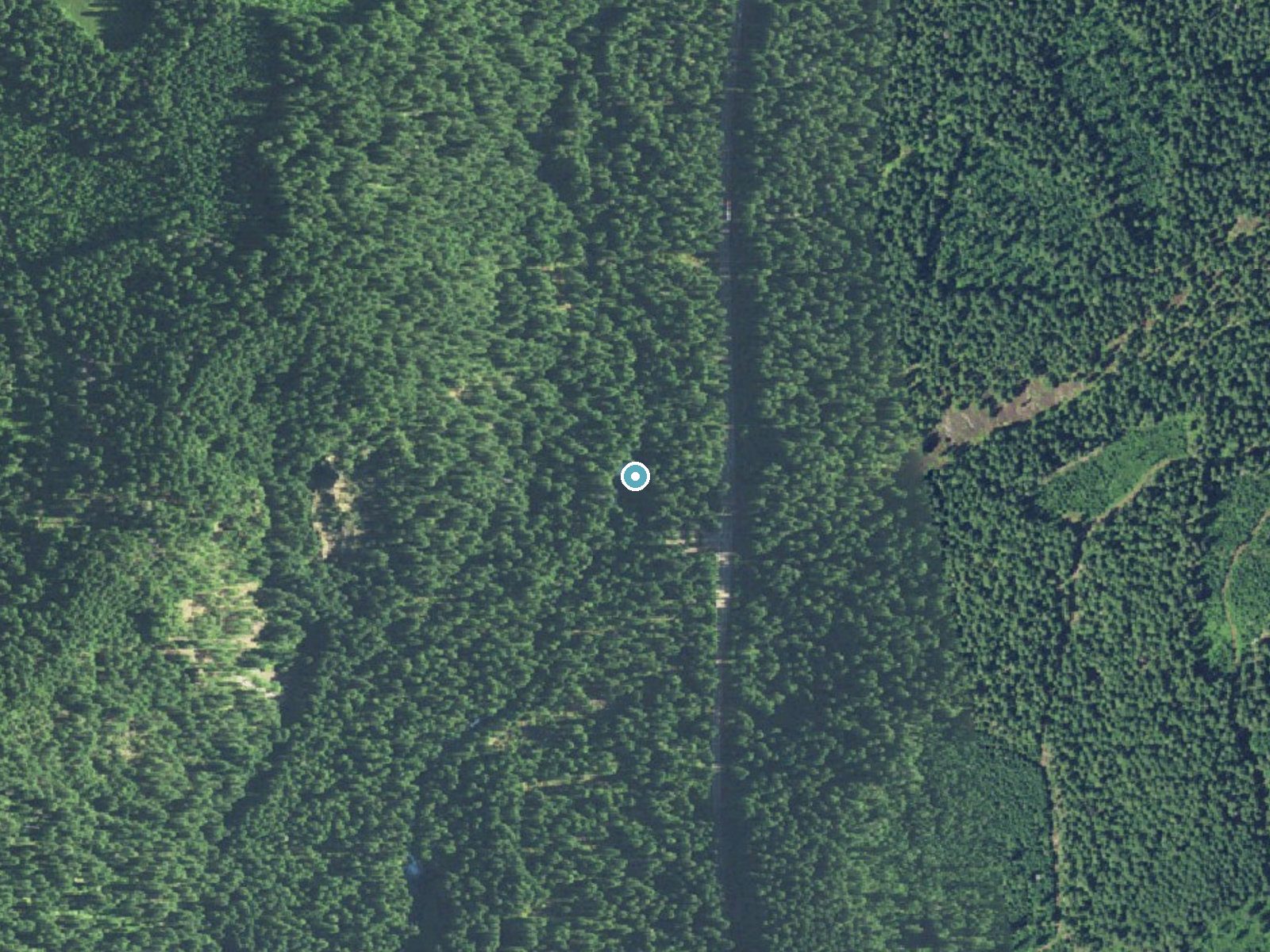 Aerial photo of the same ground around Sahalie Falls near Black Butte Ranch, Oregon, for comparison with the lidar view