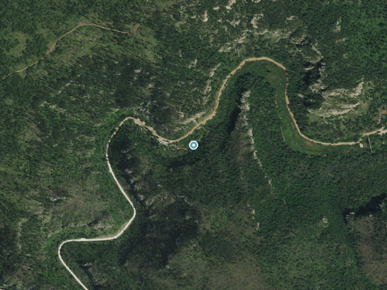 Aerial photo of the same ground around Roughlock Falls near Lead, South Dakota, for comparison with the lidar view
