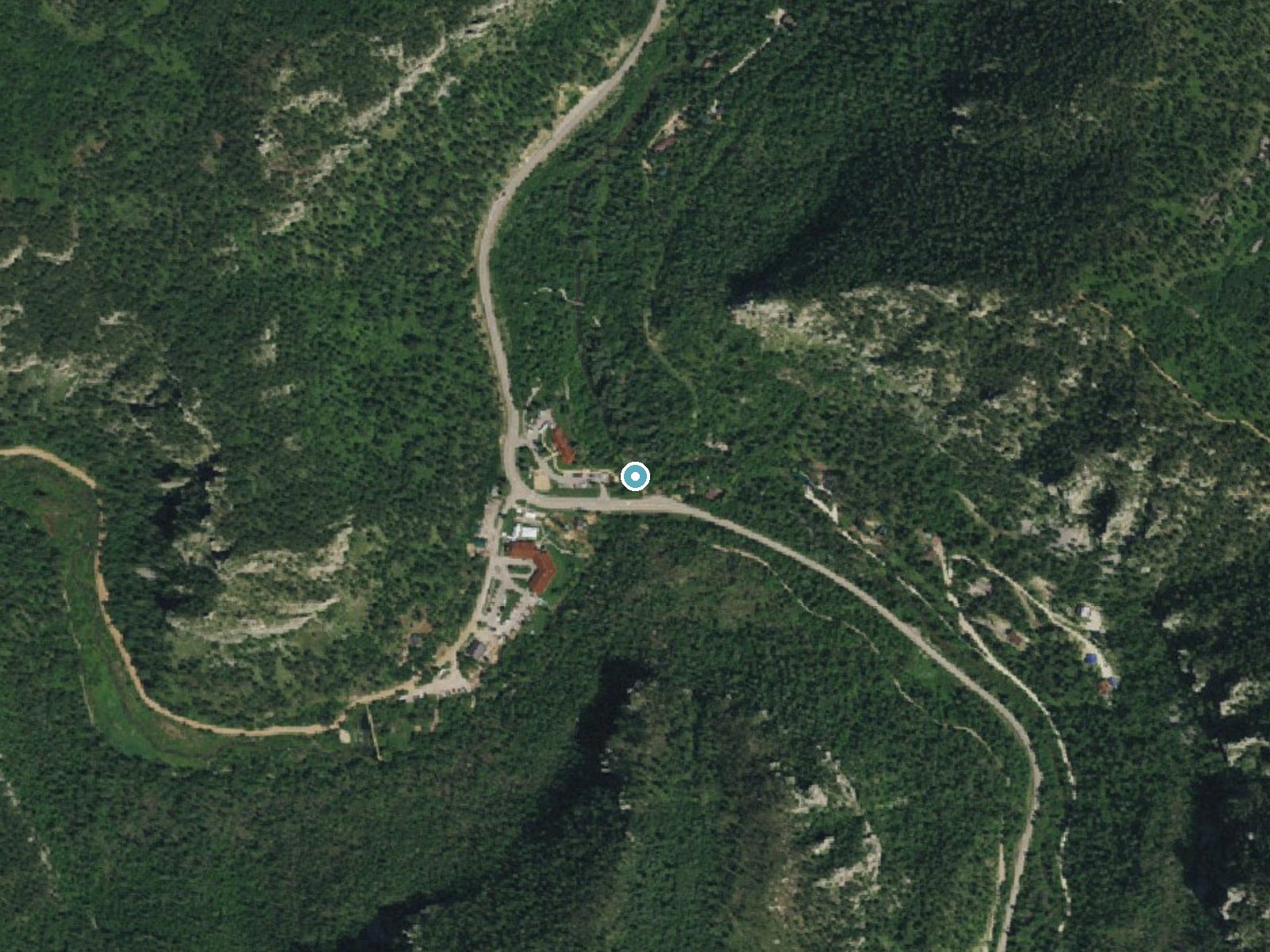 Aerial photo of the same ground around Spearfish Falls near Lead, South Dakota, for comparison with the lidar view