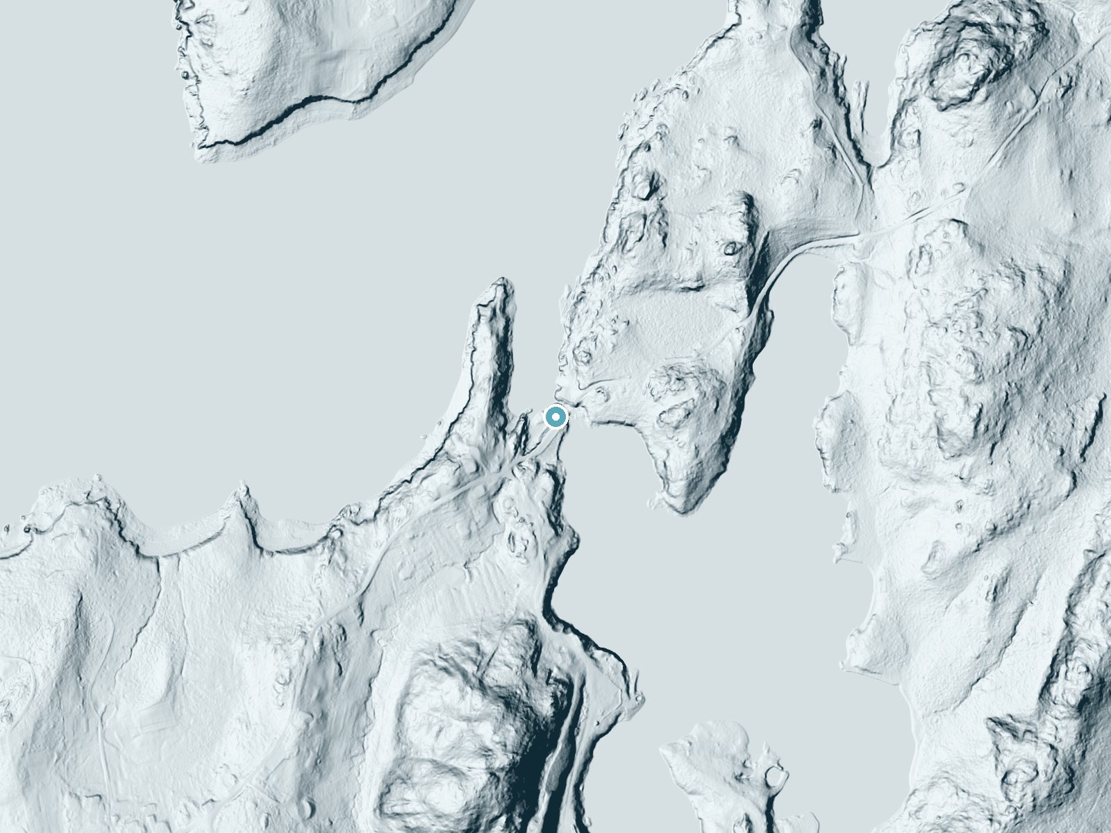LiDAR bare-earth terrain around Goose Falls near Belfast, Maine, showing about 31 feet of drop, a long cascade, facing northwest