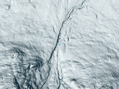 LiDAR terrain view around Coosauk Fall in New Hampshire, about 119 feet of drop