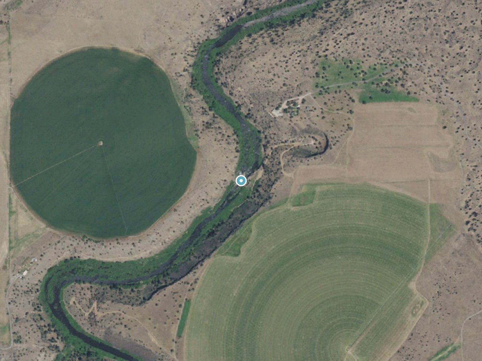 Aerial photo of the same ground around Big Falls near Crooked River Ranch, Oregon, for comparison with the lidar view