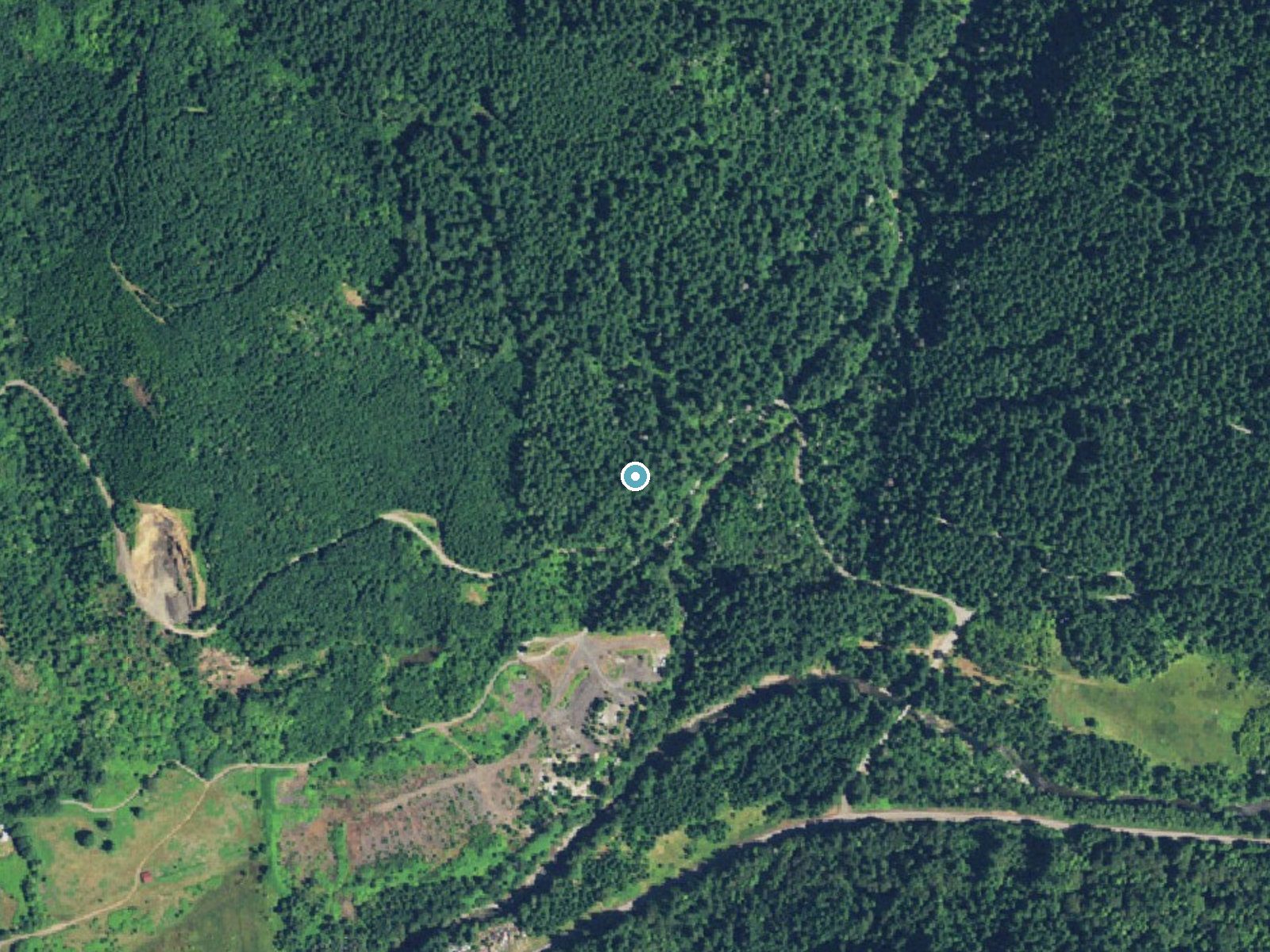Aerial photo of the same ground around Moose Creek Falls near Cascadia, Oregon, for comparison with the lidar view