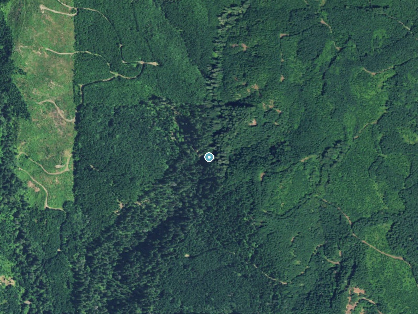 Aerial photo of the same ground around Lower Soda Falls near Cascadia, Oregon, for comparison with the lidar view