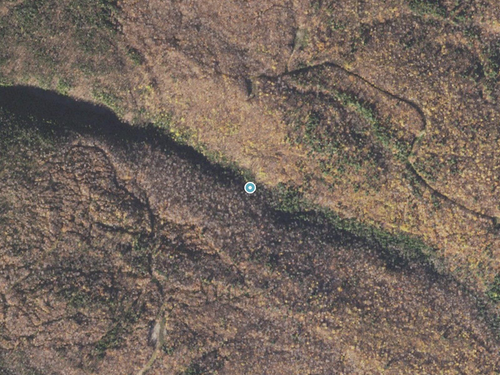 Aerial photo of the same ground around Peboamauk Fall near Berlin, New Hampshire, for comparison with the lidar view