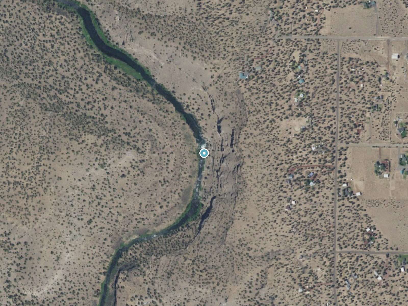 Aerial photo of the same ground around Steelhead Falls near Crooked River Ranch, Oregon, for comparison with the lidar view
