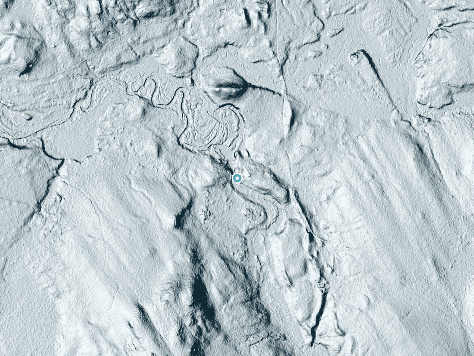 LiDAR bare-earth terrain around Augerhole Falls near Paul Smiths, New York, showing about 42 feet of drop