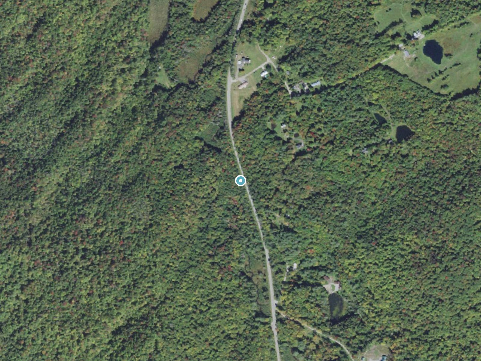 Aerial photo of the same ground around Blake Falls near Wolcott, Vermont, for comparison with the lidar view