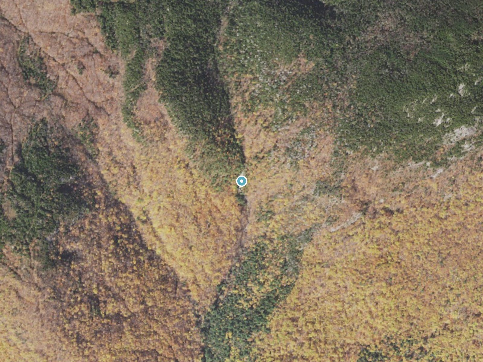 Aerial photo of the same ground around Giant Falls near Berlin, New Hampshire, for comparison with the lidar view