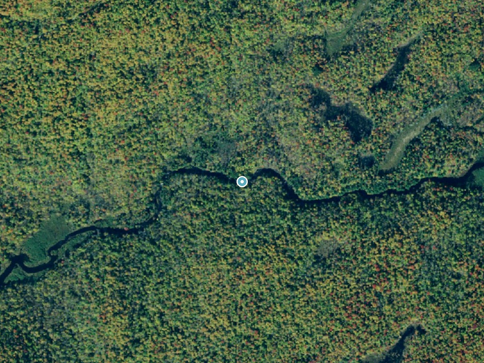 Aerial photo of the same ground around Harper Falls near Hannawa Falls, New York, for comparison with the lidar view