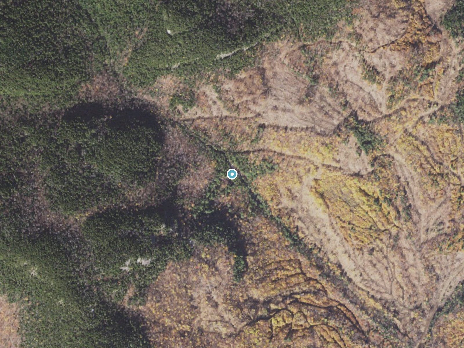 Aerial photo of the same ground around Dryad Falls near Berlin, New Hampshire, for comparison with the lidar view