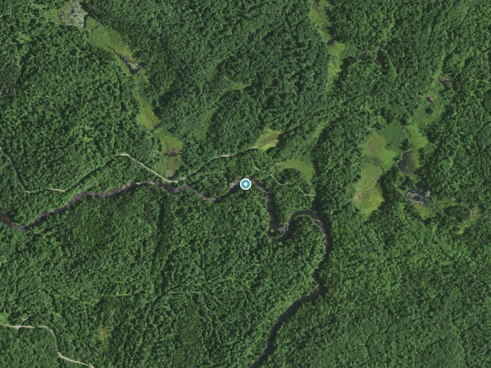 Aerial photo of the same ground around High Falls near St. Regis Falls, New York, for comparison with the lidar view