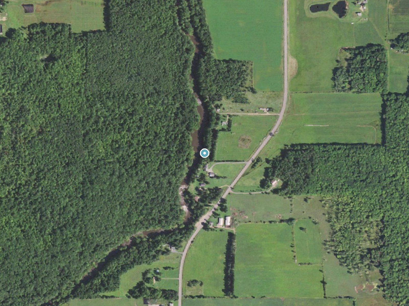 Aerial photo of the same ground around Little Bull Falls near Pittsville, Wisconsin, for comparison with the lidar view