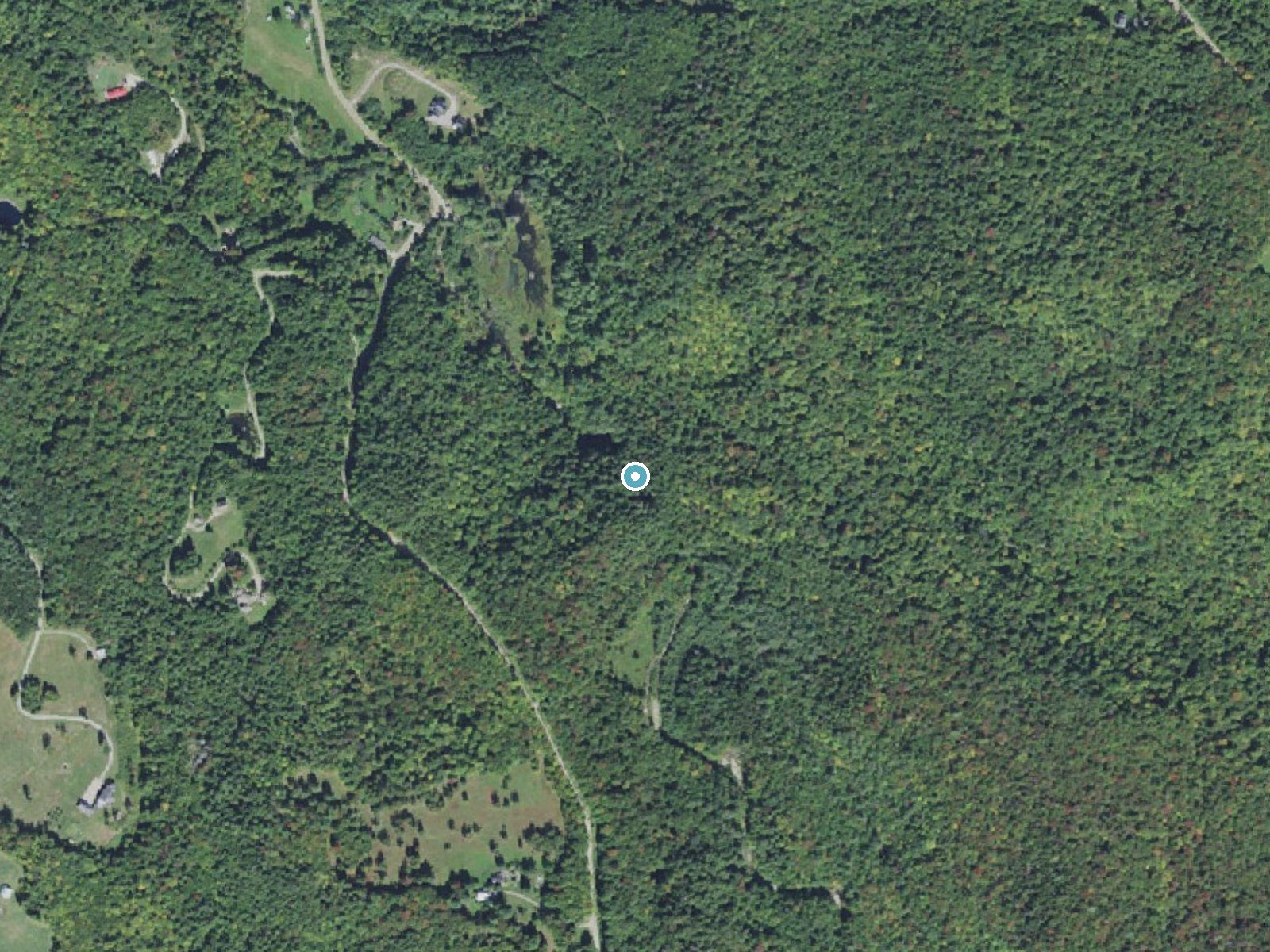 Aerial photo of the same ground around Moss Glen Falls near Morrisville, Vermont, for comparison with the lidar view