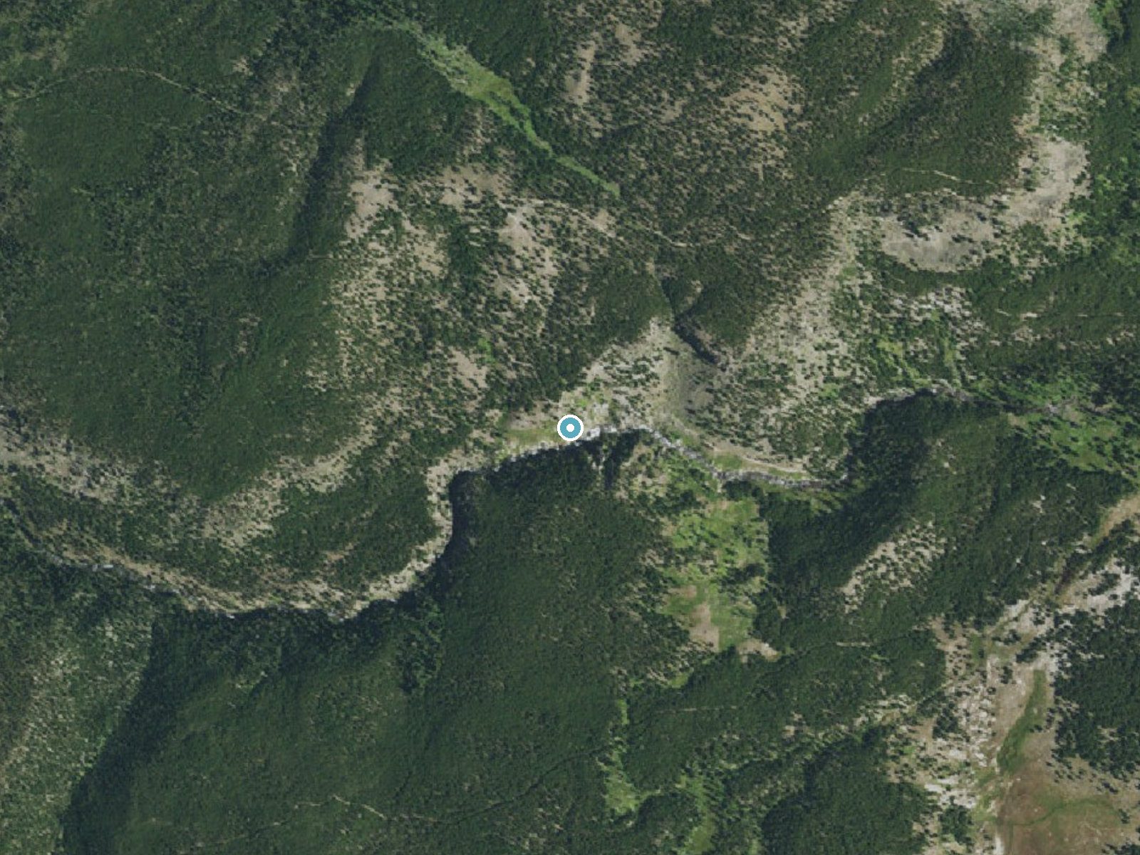 Aerial photo of the same ground around Mystic Falls near West Yellowstone, Wyoming, for comparison with the lidar view