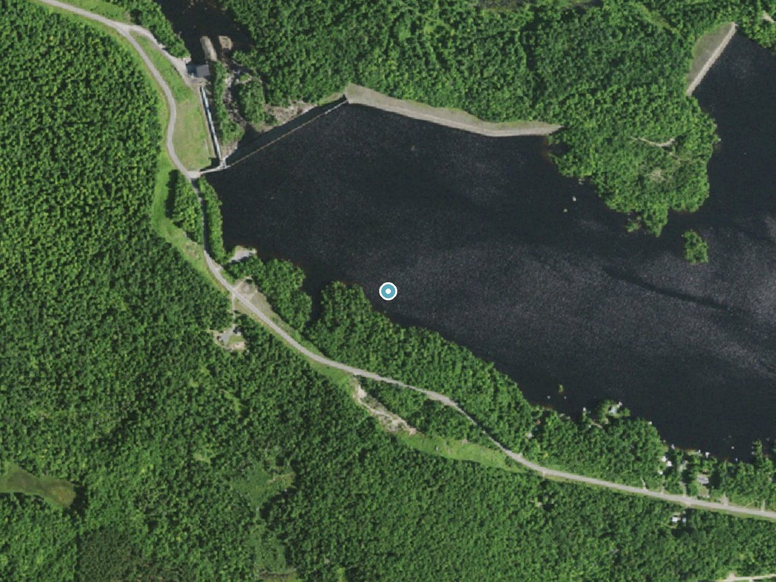 Aerial photo of the same ground around Gain Twist Falls (historical) near Hannawa Falls, New York, for comparison with the lidar view