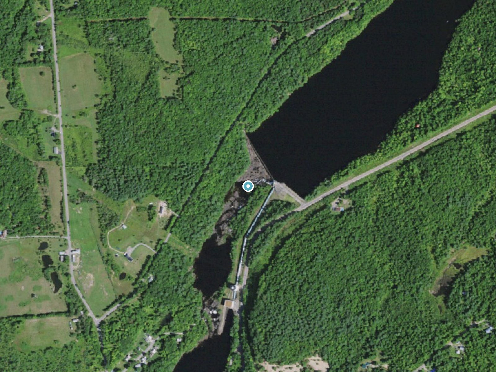Aerial photo of the same ground around Three Falls near Hannawa Falls, New York, for comparison with the lidar view