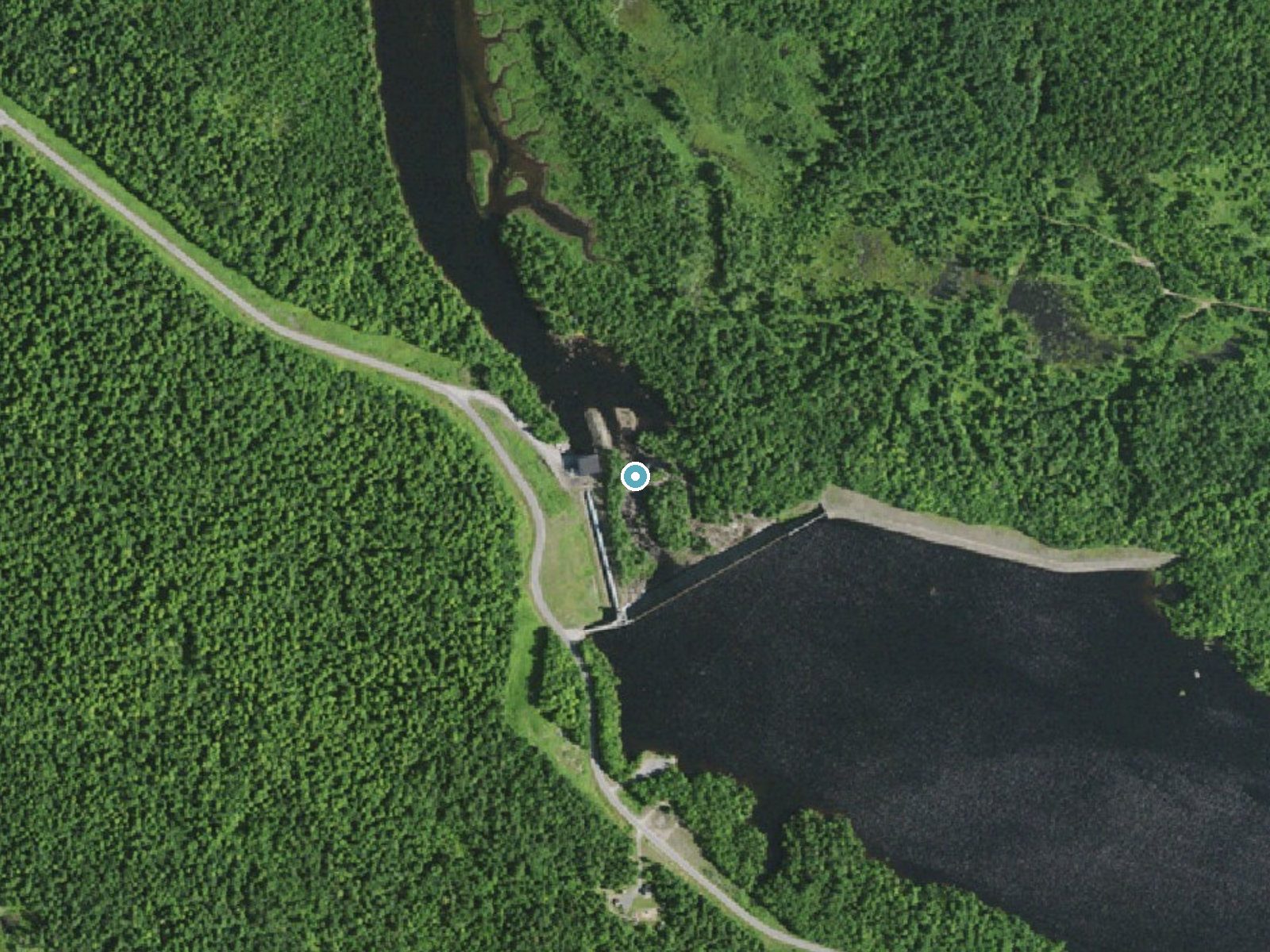 Aerial photo of the same ground around Rainbow Falls near Hannawa Falls, New York, for comparison with the lidar view