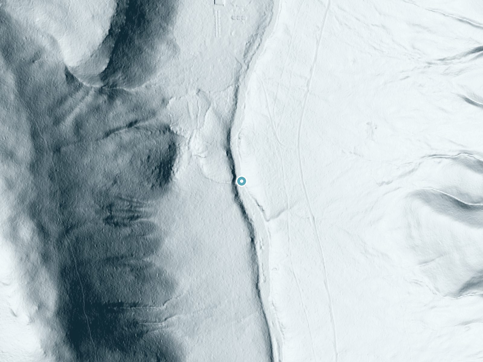 LiDAR bare-earth terrain around Wizard Falls near Camp Sherman, Oregon, showing about 35 feet of drop
