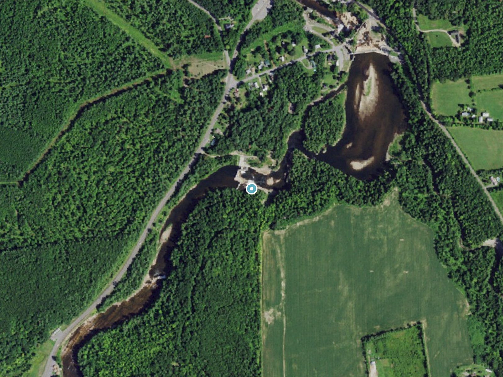 Aerial photo of the same ground around Alice Falls near Keeseville, New York, for comparison with the lidar view
