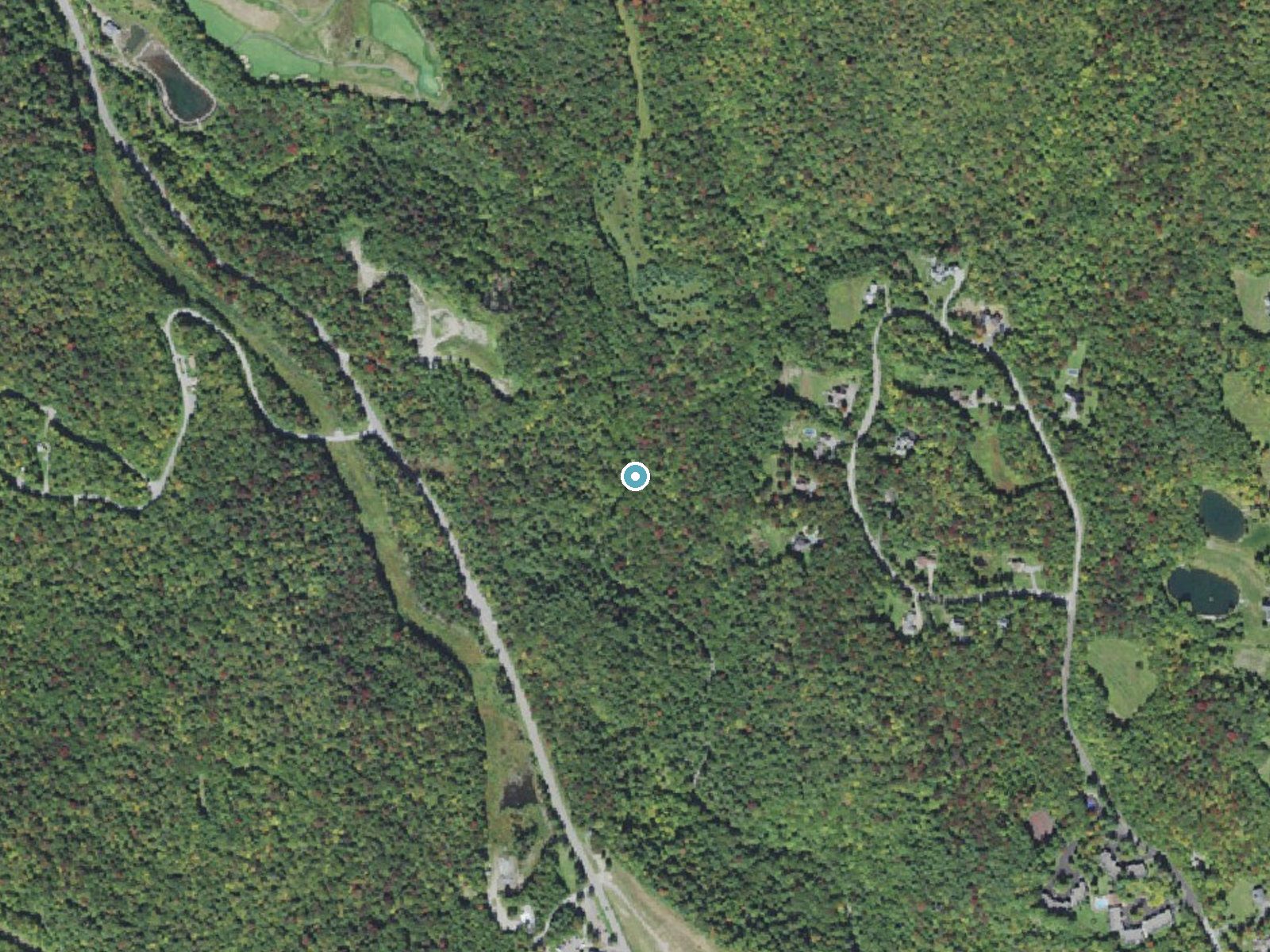 Aerial photo of the same ground around Bingham Falls near Underhill Center, Vermont, for comparison with the lidar view