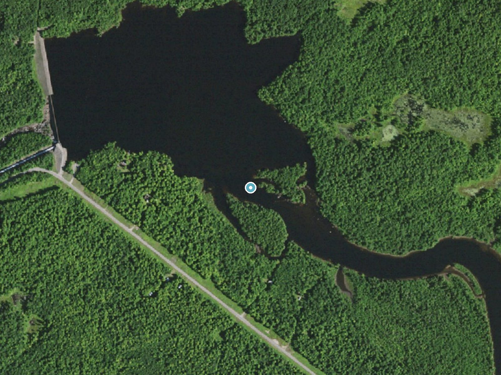 Aerial photo of the same ground around Five Falls (historical) near Hannawa Falls, New York, for comparison with the lidar view