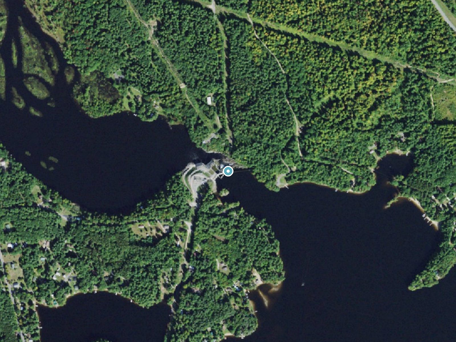 Aerial photo of the same ground around Higley Falls near Hannawa Falls, New York, for comparison with the lidar view