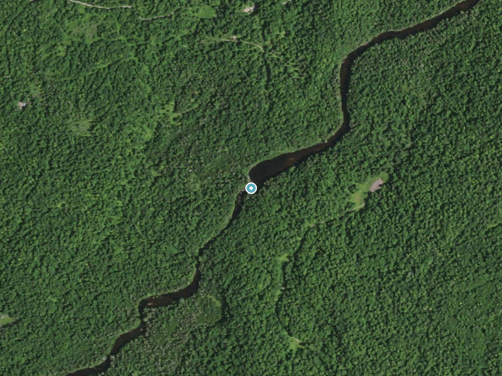Aerial photo of the same ground around Bruner Falls near St. Regis Falls, New York, for comparison with the lidar view