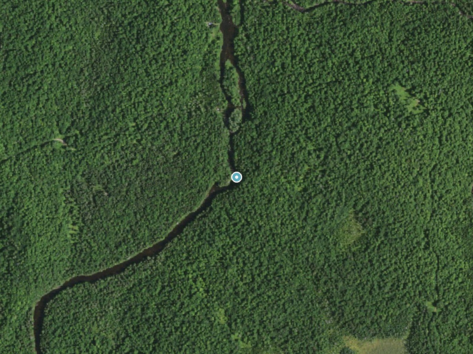 Aerial photo of the same ground around Kingsley Falls near St. Regis Falls, New York, for comparison with the lidar view