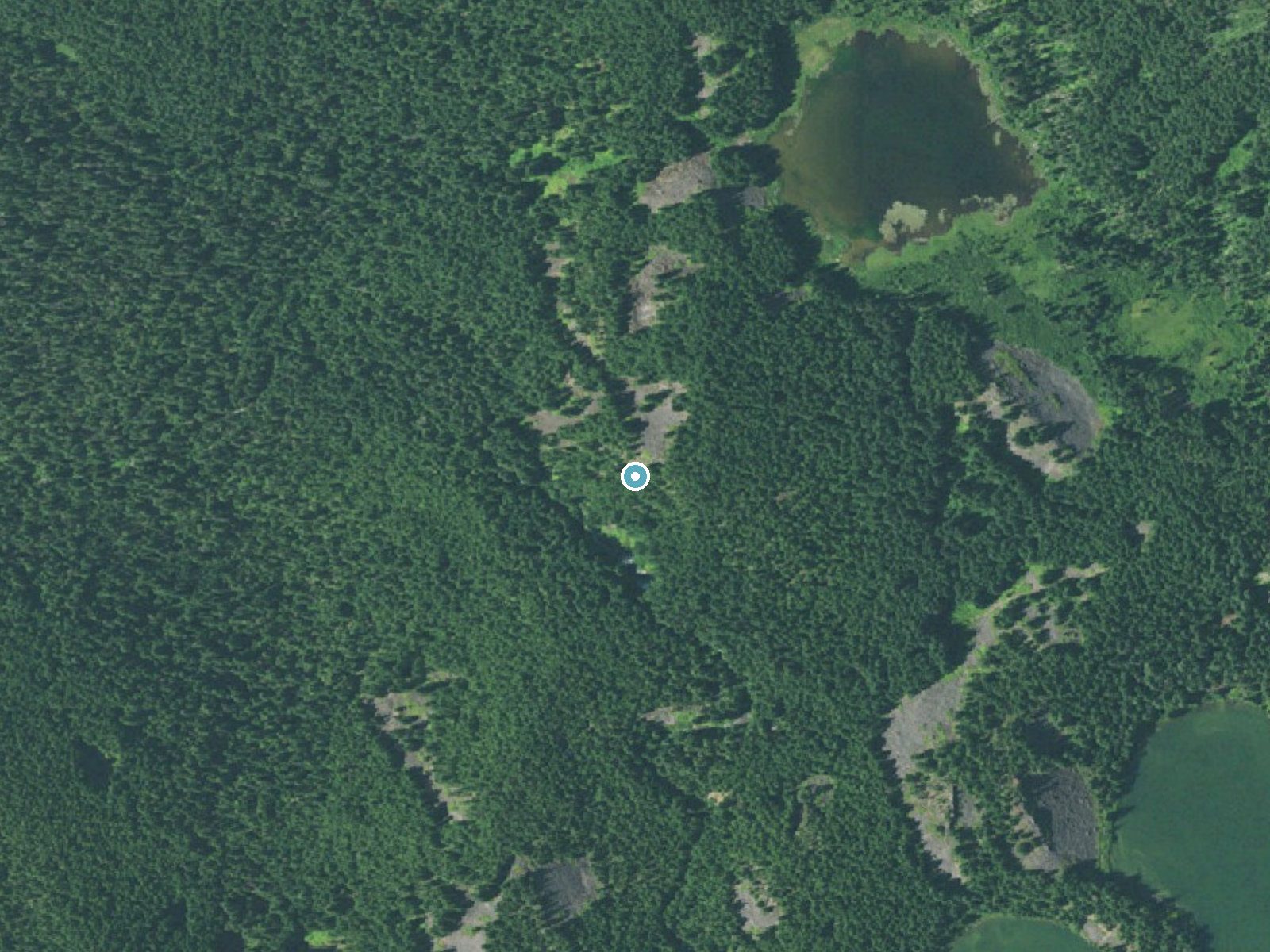 Aerial view of the ground around Gatch Falls near Camp Sherman, Oregon