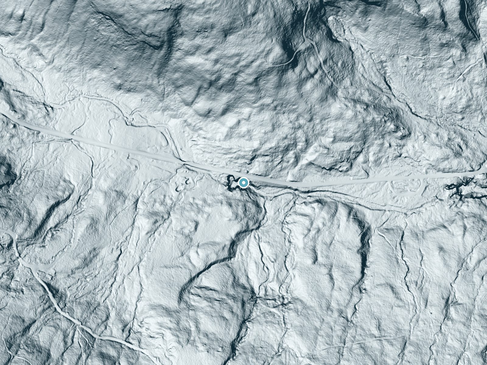 LiDAR bare-earth terrain around Screw Auger Falls near Bethel, Maine, showing about 77 feet of drop, a long cascade, facing southeast
