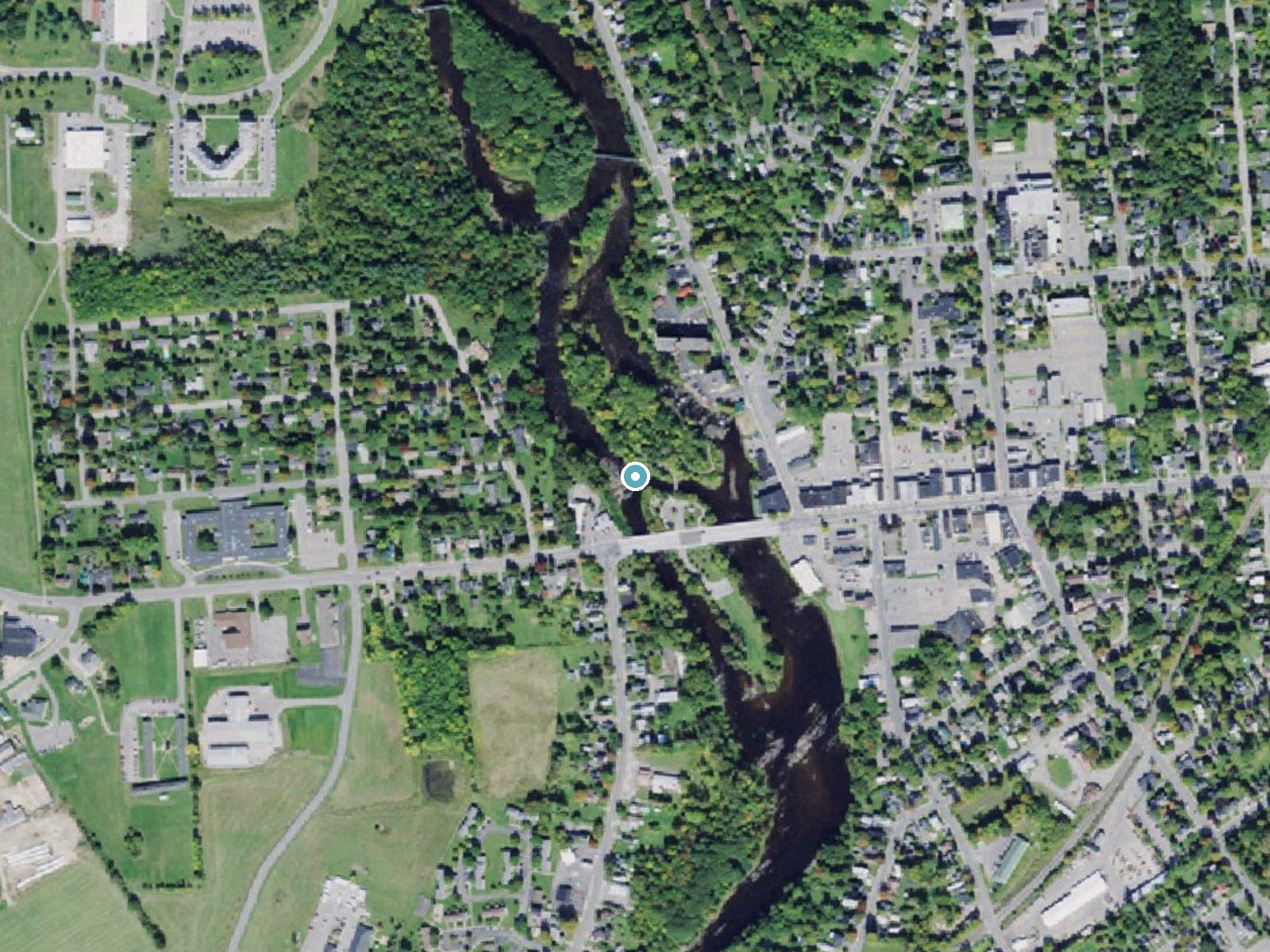 Aerial photo of the same ground around Cascade Falls near Rensselaer Falls, New York, for comparison with the lidar view